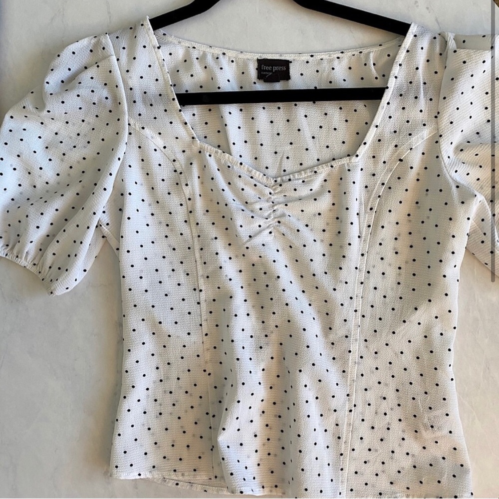 Free press clothing white polka dot blouse